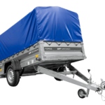 Anhänger mit Blattfedern 230×125 UNITRAILER FORCE 230/R KIPP mit H-800 Spriegel und blauer Hochplane