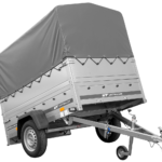 Autotransportanhänger 200×125 UNITRAILER GARDEN 201 KIPP mit BIS-Seitenwänden, H-800-Rahmen und grauer Plane