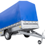 Autotransportanhänger auf Federn 230×125 UNITRAILER FORCE 230/R KIPP mit H-1100 Rahmen und blauer Plane