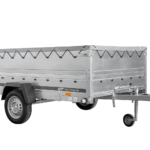 Autotransportanhänger auf Federn 264×150 UNITRAILER GARDEN 265/R KIPP mit BIS-Seitenwänden, H-0-Rahmen und grauer Plane