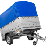 Einachsanhänger 200×125 UNITRAILER GARDEN 201 KIPP mit BIS-Seitenwänden, H-800-Rahmen und blauer Plane