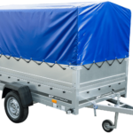 Einachsanhänger auf Blattfedern 230×125 UNITRAILER GARDEN 230/R KIPP mit BIS-Seiten, H-800-Rahmen und blauer Plane